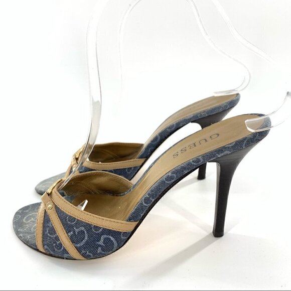 Guess promise heels 5.5 denim blue Jean rhinestone slip on slides Y2k vintage - Picture 5 of 13